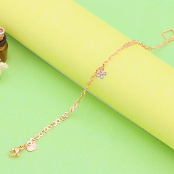 "Rose Gold Charm Anklet with Floral, Leaf & Square Link Accents, XPAL1045 - Picture 5 of 12